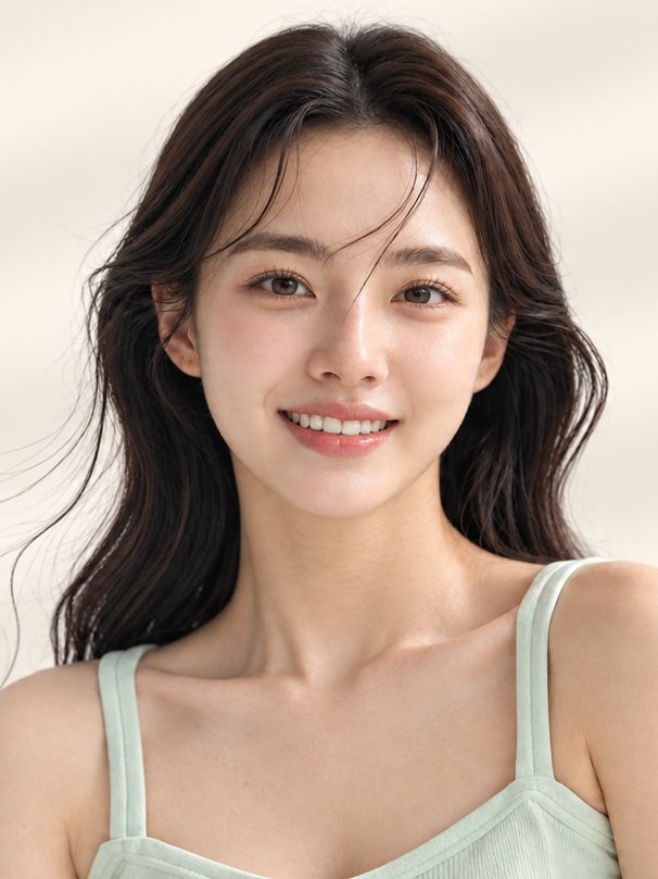 하얀 앞니를 드러내며 밝게 웃는 여성