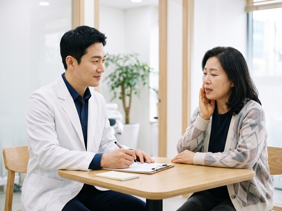 환자의 이야기를 들으며 메모하는 치과의사